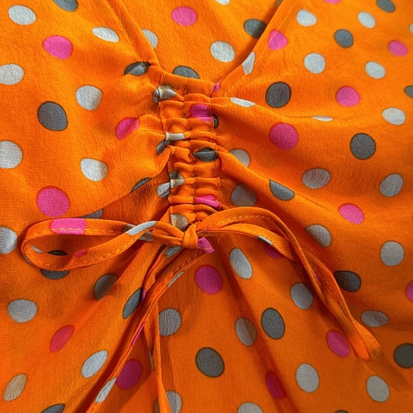 Marella Italy Max Mara Top Silk Blouse crop shirt polka dot gathered front 42 - Picture 3 of 5
